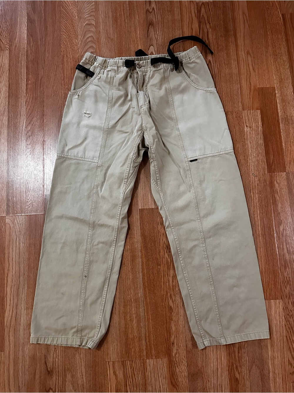 Men's Khaki Cargo Pants with Elastic Waist and Utility Pockets